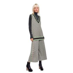 Zara Black and Green Retro Patterned Vest / Wide Leg Pant Set